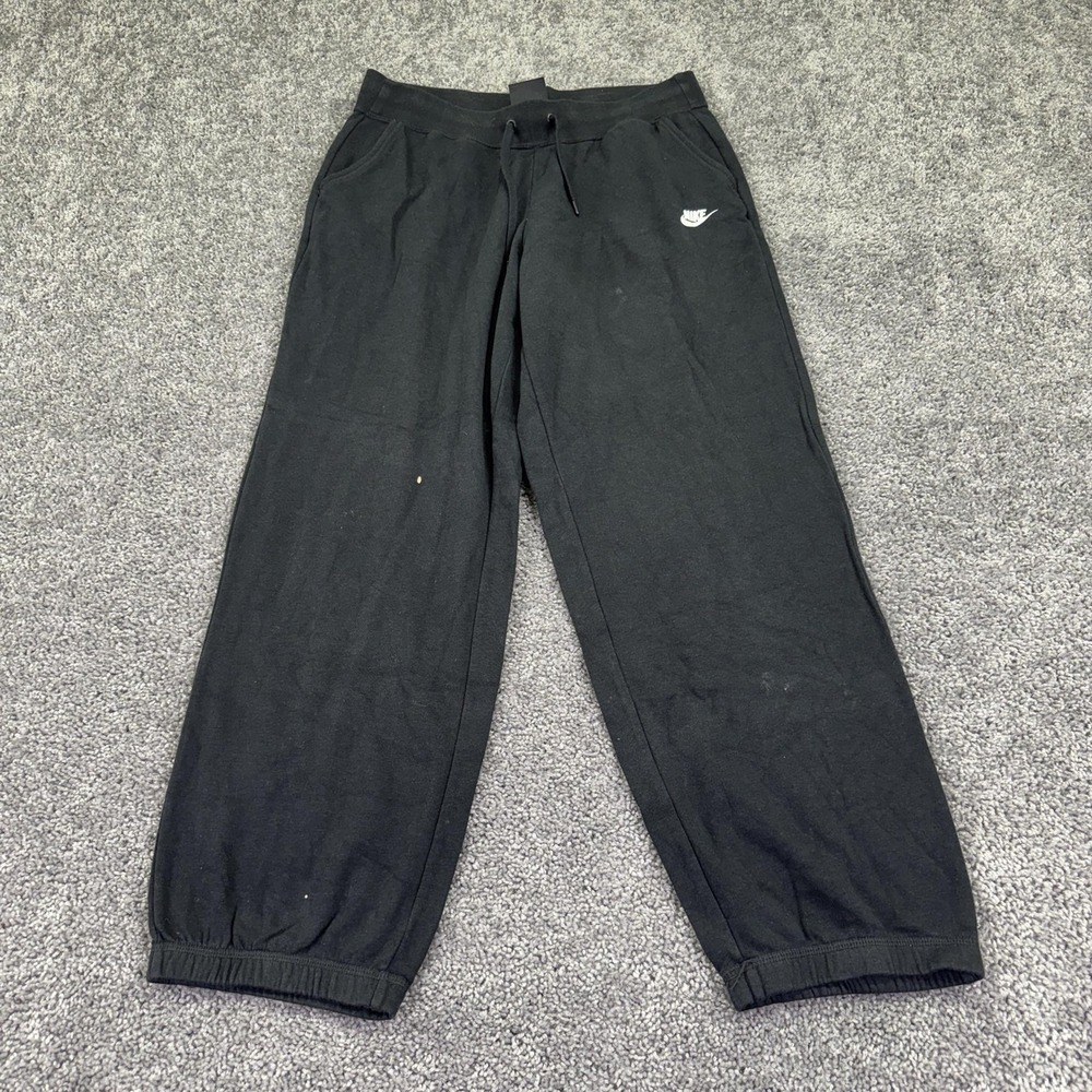Nike Sweatpants Mens Large Black Fleece Jogger Elastic Waist Pockets Logo Cuffed